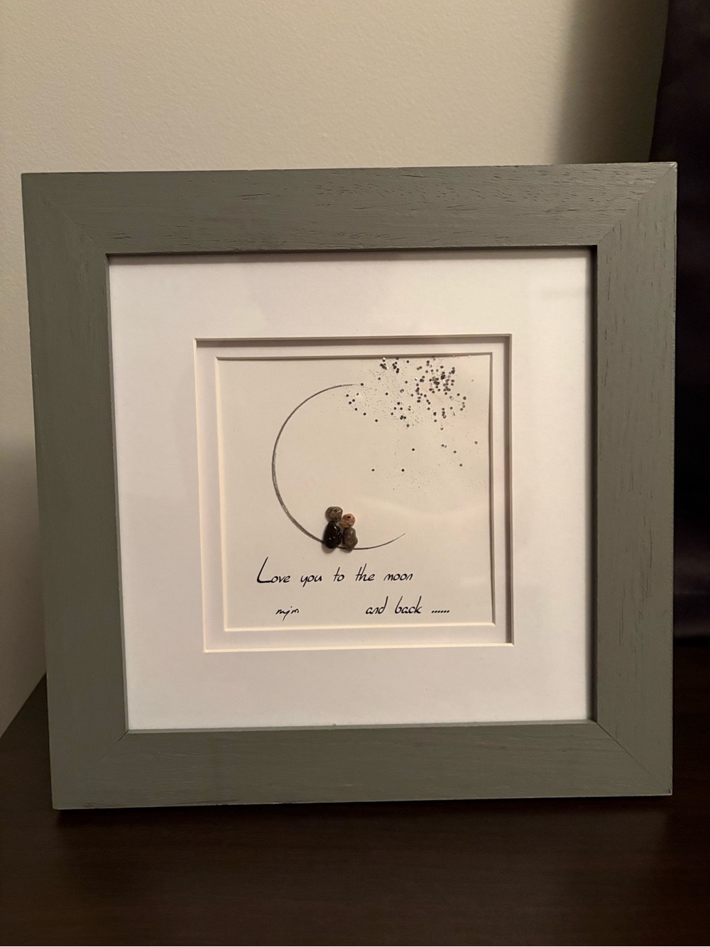 Framed 'Love You to the Moon and Back' Pebble Art - Gray Frame